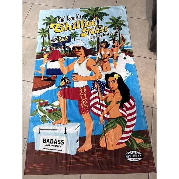 Kid Rock Concert Beach Towel Flyin High Island Jam Tour NEW NWT 36 x 60 Detroit - Picture 2 of 6